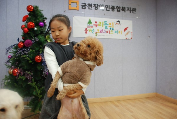 동물매개치료 하반기 단기체험에서 강아지와 찍은 사진입니다.