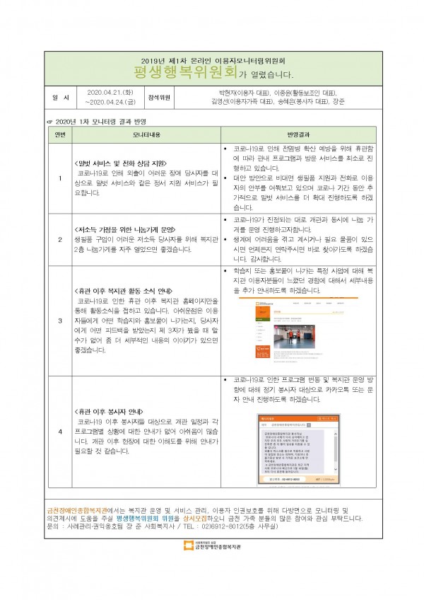 20년 1분기 이용자모니터링결과 안내