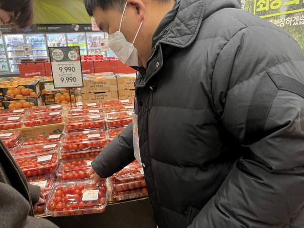 방울토마토를 고르는 모습
