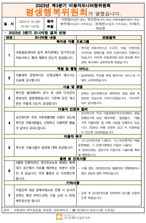 3분기 평생행복위원회 결과