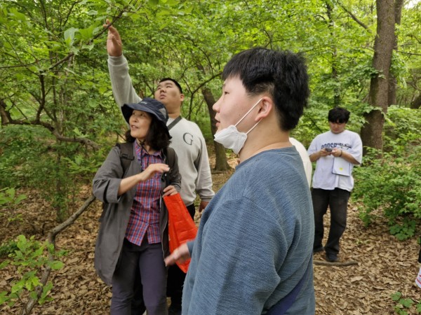 시흥계곡에서 숲체험에 참여한 모습