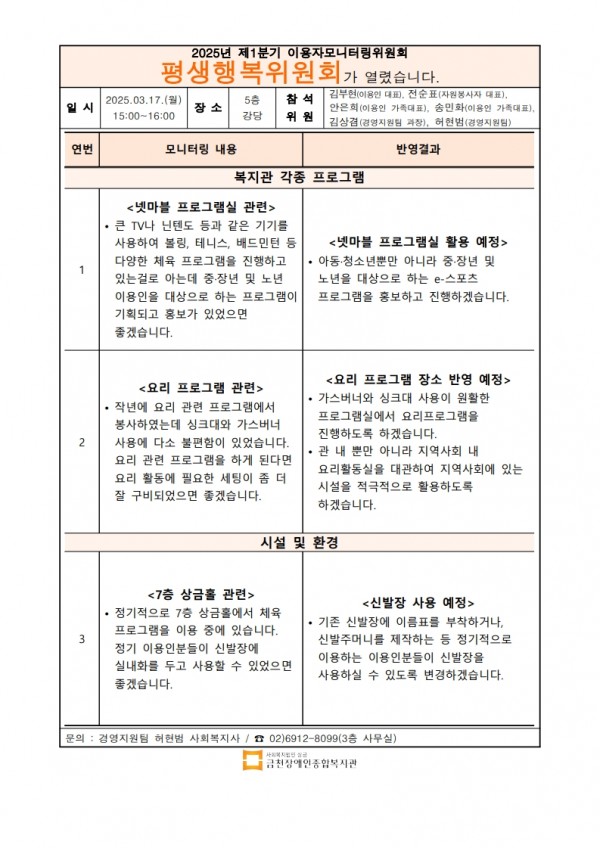1분기 평생행복위원회 조치사항