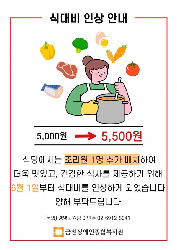 식대비 인상 안내문