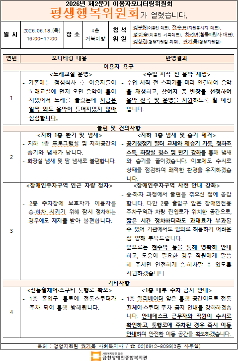 복지관 내에 게시된 조치사항 내용