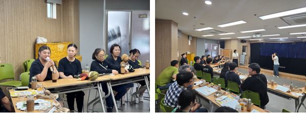 간담회를 통해 서로의 이야기를 하고 있는 훈련생,이용인들의 모습